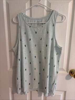 Old Navy Light Blue Tank with Tiny Cactus